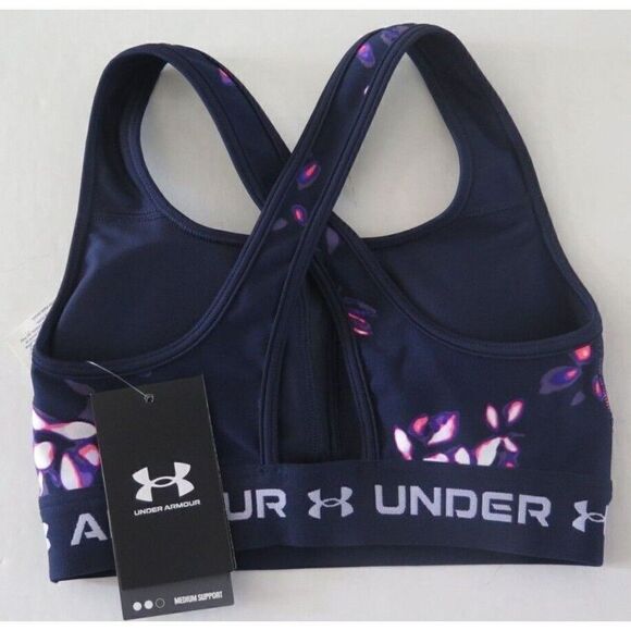 Under Armour 1361042 Women's Sz XS Navy/Purple Mid Crossback Printed Sports Bra - Picture 2 of 2